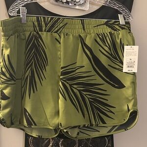 A New Day Olive and Black Leaf Print Women's Athletic Shorts